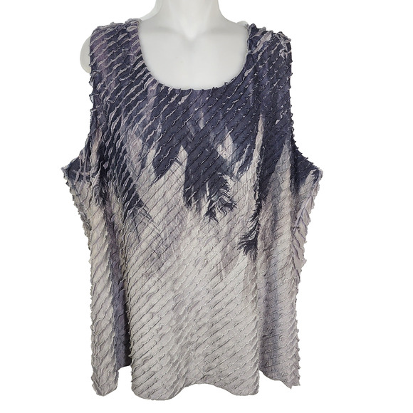 Coldwater Creek Tank Top Shell Womens 2X 20W 22W Black Gray Ombre Feather Ruffle - Picture 1 of 7